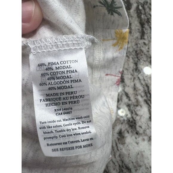 Faherty Cream Long-Sleeve Palm Tree Print Henley Pajama Top - Picture 7 of 8